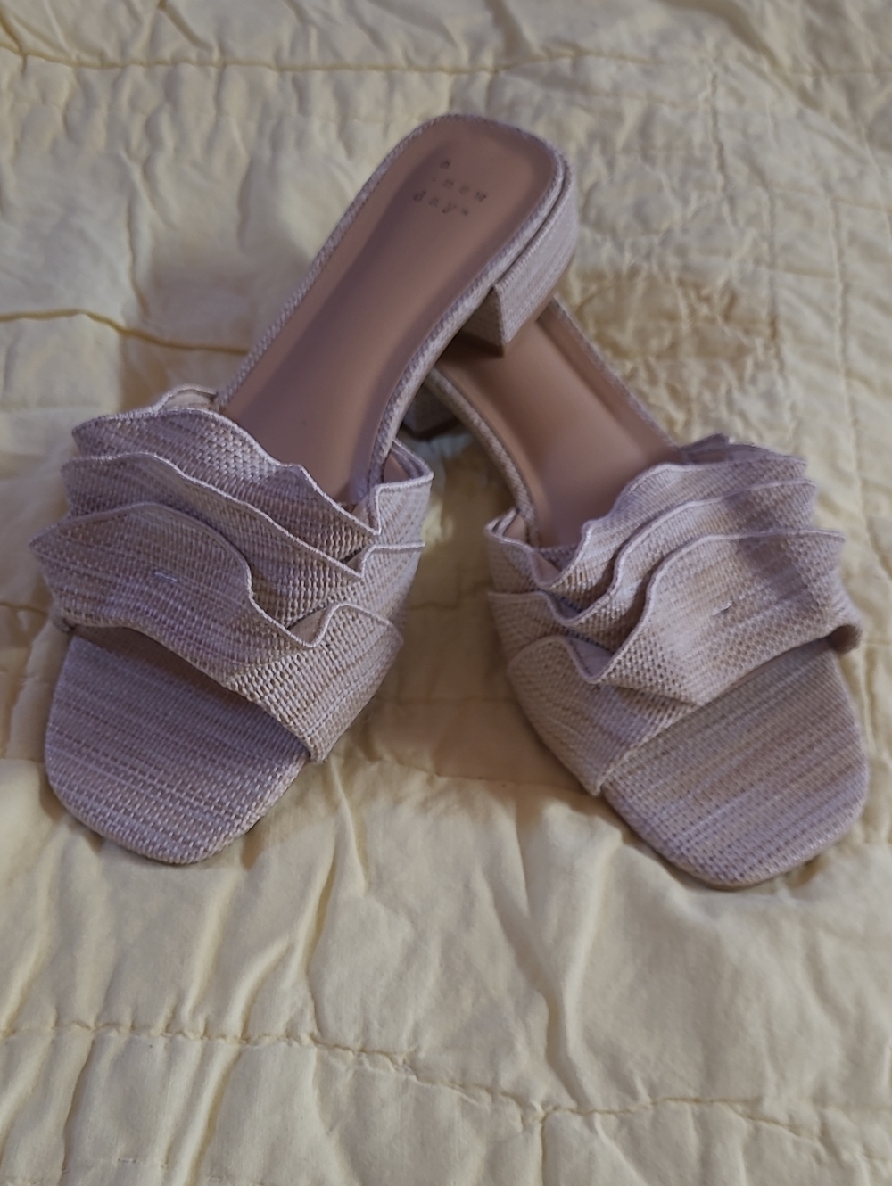 a new day, Tan Ruffle Slide Sandals